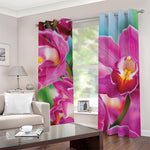 Pink Orchid Flower Print Blackout Grommet Curtains