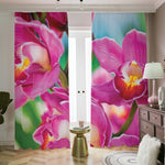 Pink Orchid Flower Print Blackout Pencil Pleat Curtains