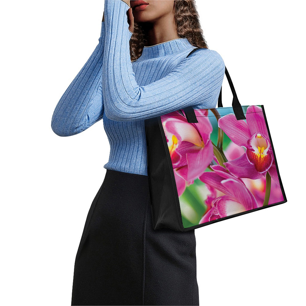 Pink Orchid Flower Print Canvas Tote Bag