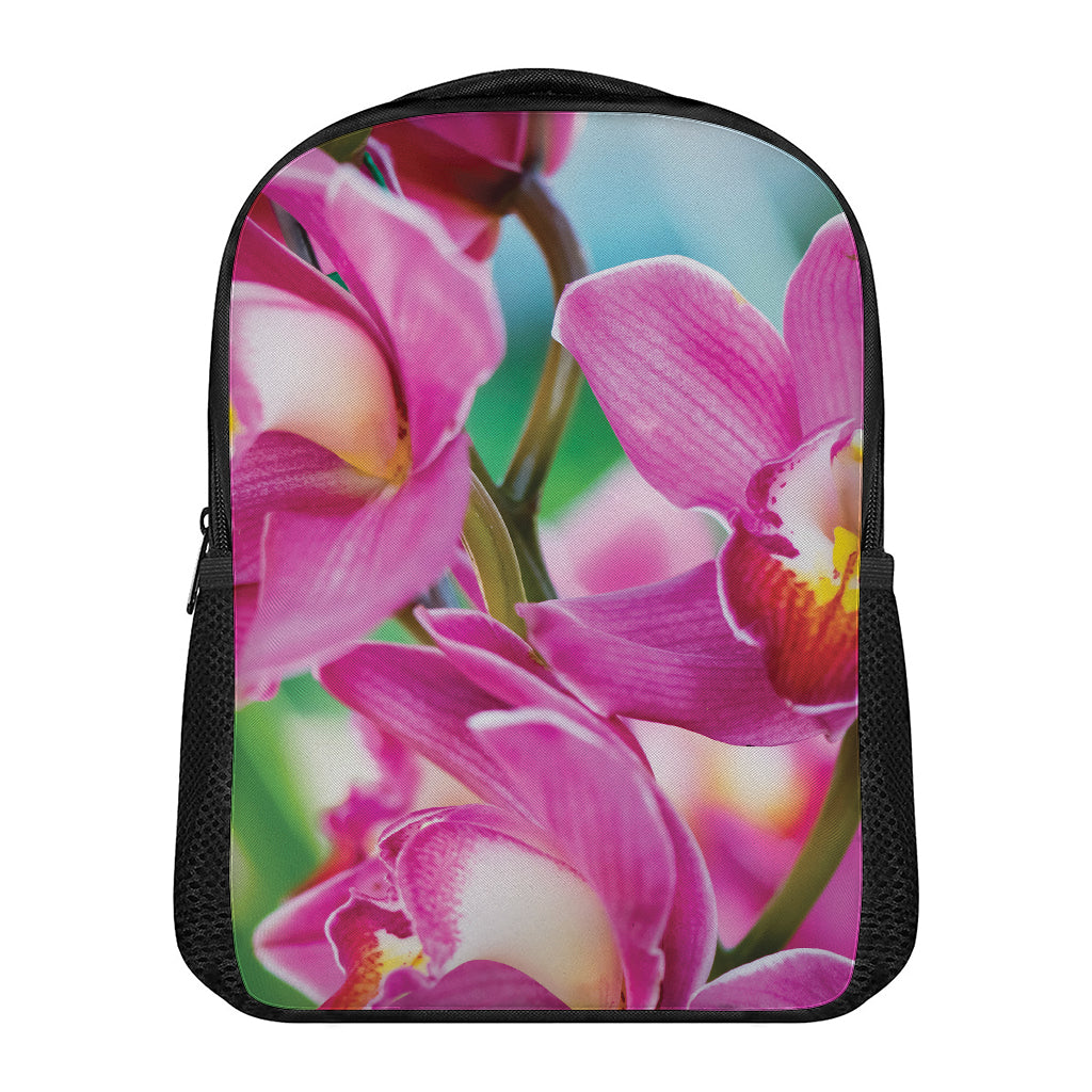 Pink Orchid Flower Print Casual Backpack