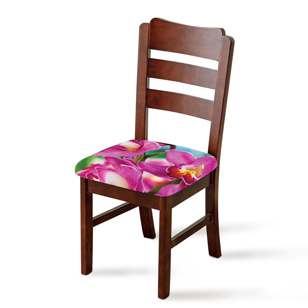 Pink Orchid Flower Print Chair Cushion Cover