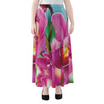 Pink Orchid Flower Print Chiffon Maxi Skirt
