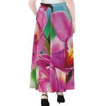 Pink Orchid Flower Print Chiffon Maxi Skirt