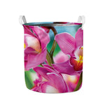 Pink Orchid Flower Print Collapsible Laundry Basket