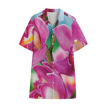 Pink Orchid Flower Print Cotton Hawaiian Shirt