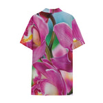 Pink Orchid Flower Print Cotton Hawaiian Shirt