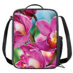 Pink Orchid Flower Print Crossbody Lunch Bag