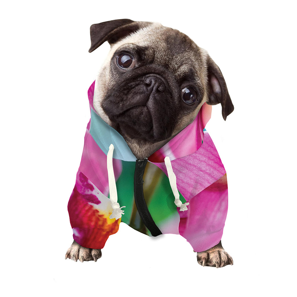 Pink Orchid Flower Print Dog Zip Up Hoodie