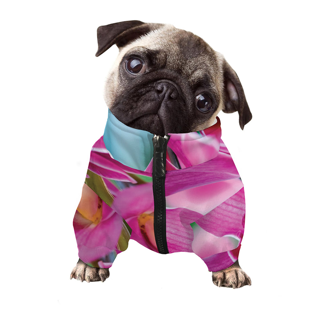 Pink Orchid Flower Print Dog Zip Up Jacket
