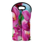 Pink Orchid Flower Print Double Neoprene Wine Tote