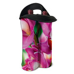 Pink Orchid Flower Print Double Neoprene Wine Tote