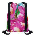 Pink Orchid Flower Print Drawstring Backpack