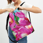 Pink Orchid Flower Print Drawstring Backpack