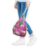 Pink Orchid Flower Print Drawstring Bag