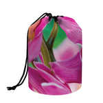 Pink Orchid Flower Print Drawstring Makeup Bag