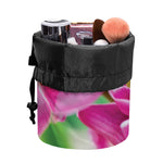 Pink Orchid Flower Print Drawstring Makeup Bag