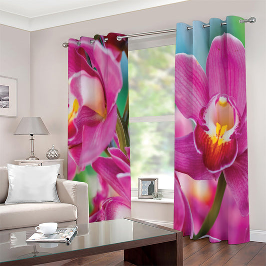 Pink Orchid Flower Print Extra Wide Grommet Curtains