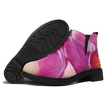 Pink Orchid Flower Print Flat Ankle Boots