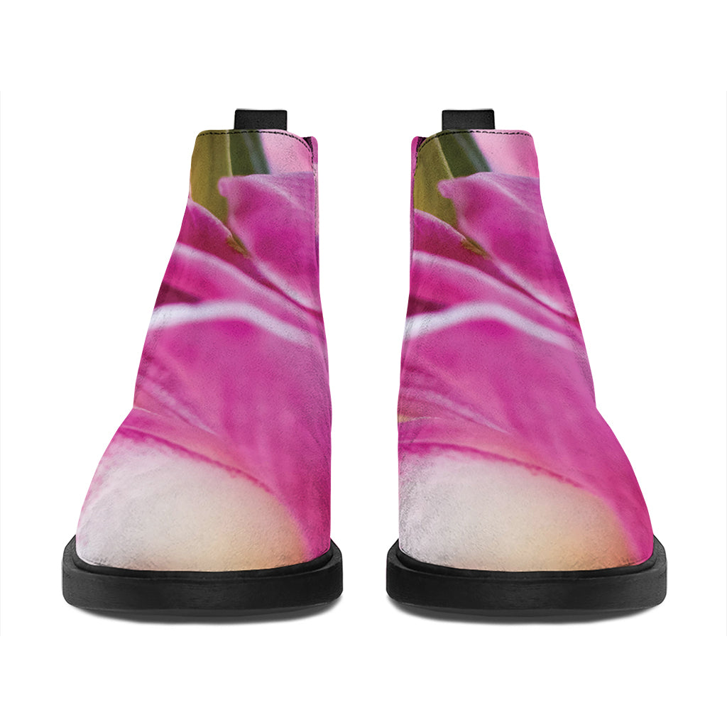 Pink Orchid Flower Print Flat Ankle Boots