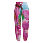 Pink Orchid Flower Print Fleece Lined Knit Pants