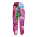 Pink Orchid Flower Print Fleece Lined Knit Pants