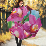 Pink Orchid Flower Print Foldable Umbrella