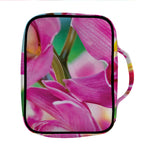 Pink Orchid Flower Print Front Pocket Bible Bag