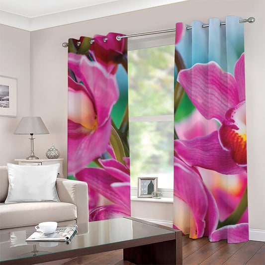 Pink Orchid Flower Print Grommet Curtains