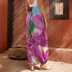 Pink Orchid Flower Print Harem Pants