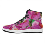 Pink Orchid Flower Print High Top Leather Sneakers
