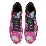 Pink Orchid Flower Print High Top Leather Sneakers