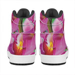 Pink Orchid Flower Print High Top Leather Sneakers