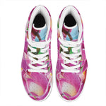 Pink Orchid Flower Print High Top Leather Sneakers