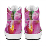 Pink Orchid Flower Print High Top Leather Sneakers