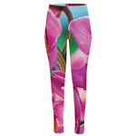 Pink Orchid Flower Print High-Waisted Pocket Leggings