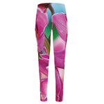 Pink Orchid Flower Print High-Waisted Pocket Leggings