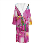 Pink Orchid Flower Print Hooded Bathrobe