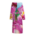 Pink Orchid Flower Print Hooded Bathrobe