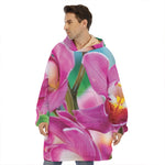 Pink Orchid Flower Print Hoodie Blanket