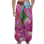 Pink Orchid Flower Print Lantern Pants