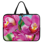 Pink Orchid Flower Print Laptop Sleeve With Handle