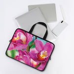 Pink Orchid Flower Print Laptop Sleeve With Handle