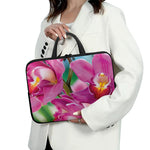 Pink Orchid Flower Print Laptop Sleeve With Handle