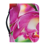 Pink Orchid Flower Print Leather Bible Cover