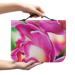 Pink Orchid Flower Print Leather Bible Cover