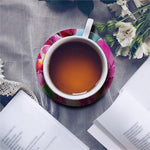 Pink Orchid Flower Print Leather Coaster Set