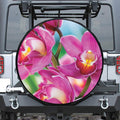 Pink Orchid Flower Print Leather Spare Tire Cover