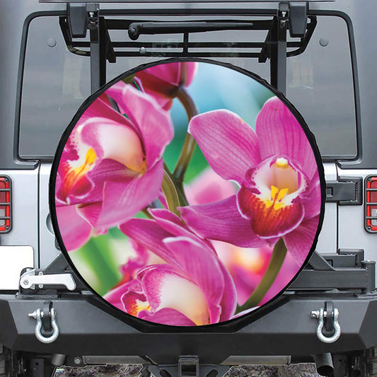 Pink Orchid Flower Print Leather Spare Tire Cover