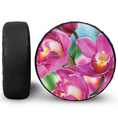 Pink Orchid Flower Print Leather Spare Tire Cover