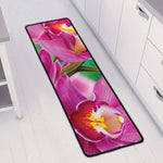 Pink Orchid Flower Print Long Kitchen Mat